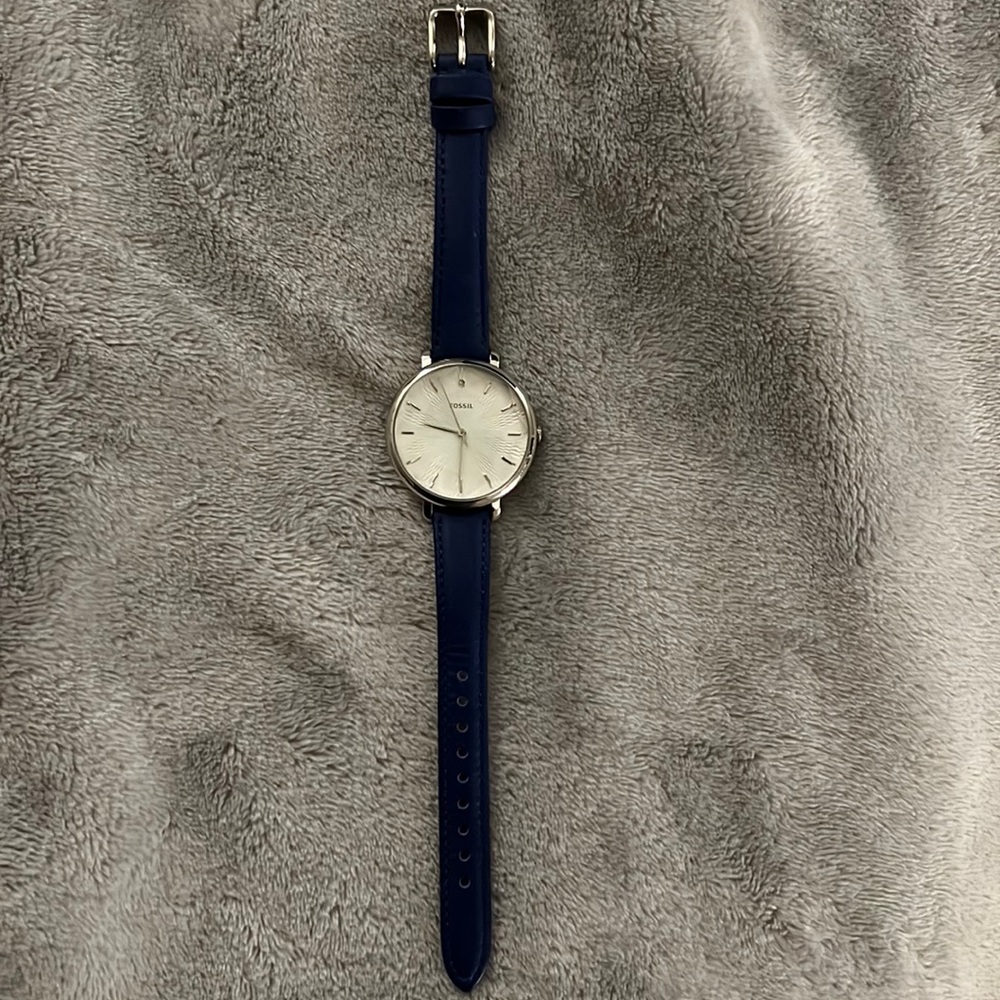Silver Fossil Jacqueline Three-Hand Royal Blue Strap